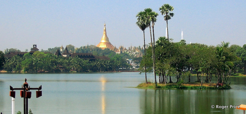 Kandawgyi Lake with the Shwedagon Pagoda in the background